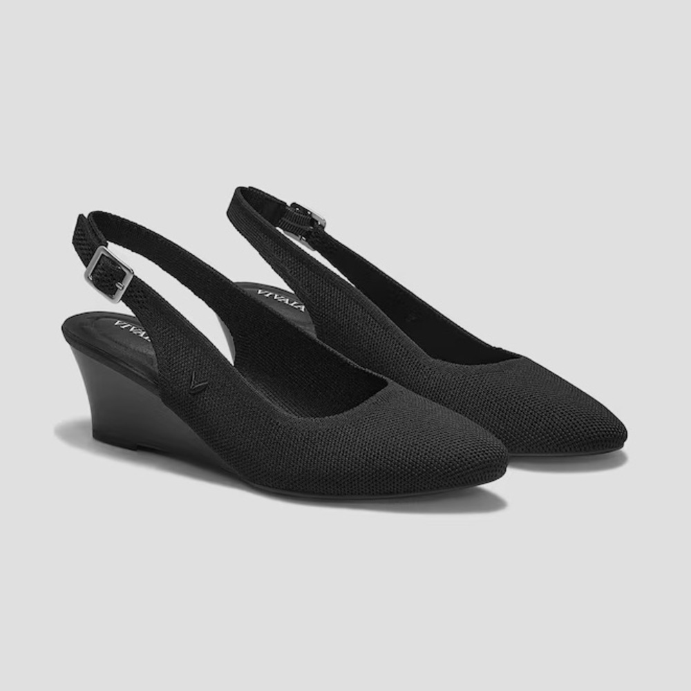 New Vivaia Tamia Almond-Toe Slingback Wedge Pro Heel in Black Size 9-9.5